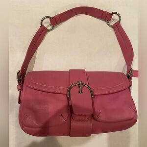 Coach Soho medium size Shoulder Bag purse with Silver Buckle in Barbie pink